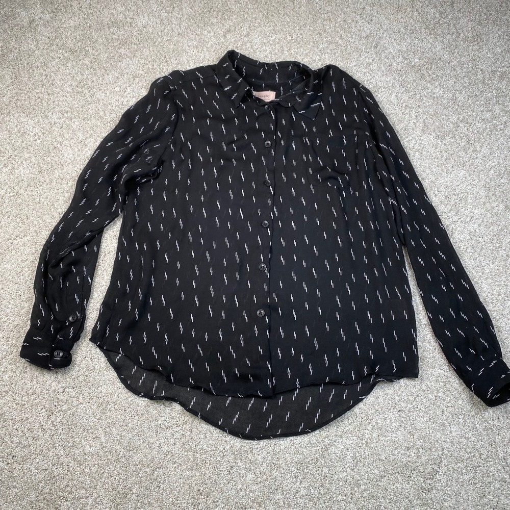 Philosophy Republic Clothing Blouse XS Black Long Sleeve Button‎ Down Top Sheer